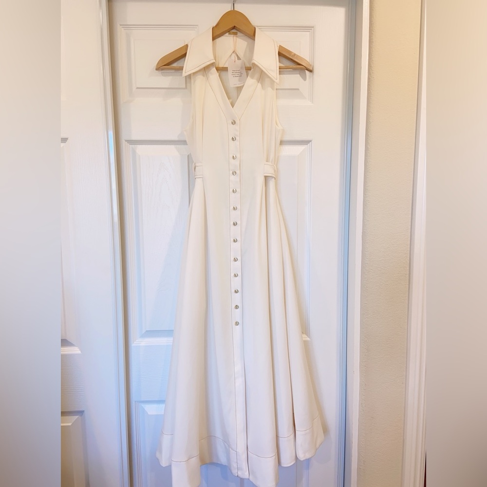 NWT $528 Cult Gaia Bella Tie-Detailed Twill Midi Shirt Dress In White - Picture 9 of 16